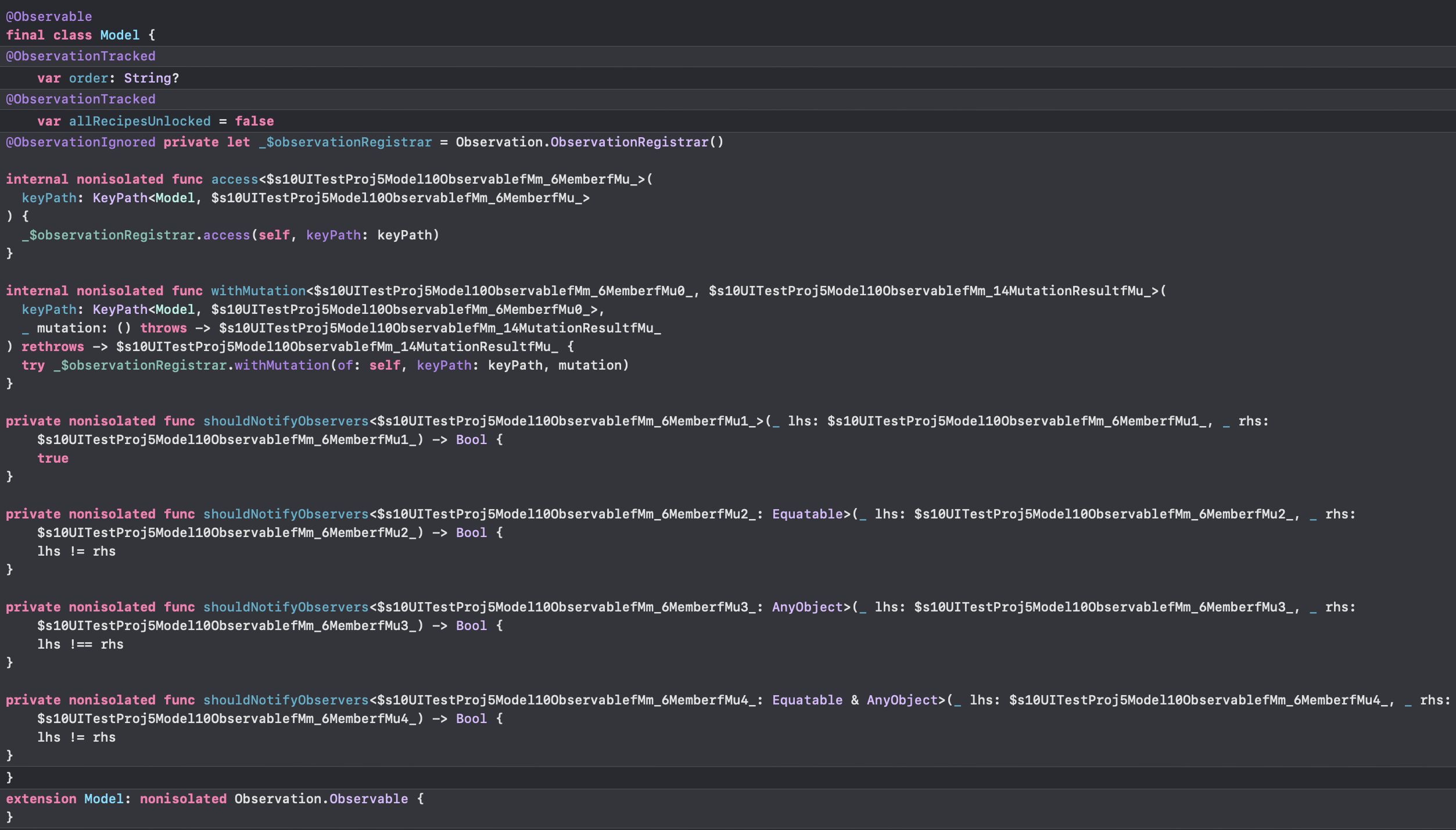 Observable comparison